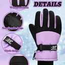 SATINIOR 2 Pairs Kids Waterproof Winter Snow Gloves Ski Gloves for Boy Girl Outdoor Warm Thickening Snowboar (6-10 Years, Light Purple, Cyan)