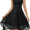 Meetjen Women's Cocktail Party Dresses 2026 Handkerchief Hem Lace Formal Wedding Guest Bridesmaid Fancy Prom Dress (Black), Large