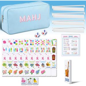 Portable Mahjong Set 160 Pieces of Thin Mahjong Tiles and Soft Carrying Case, Rule Cards for Beginners Nice for Travel, Family Gatherings Nights(Summer), 8.7 x 4.7 x 2.8 inches