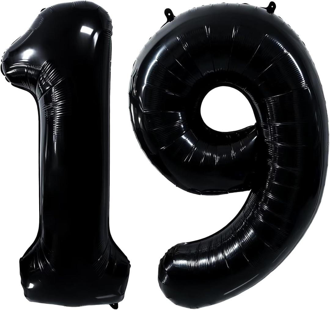 Black 19 Number Balloon,40 Inch Black Number 19 Balloons, Black Large Foil Number 91 Balloons, Party Birthday Baby Shower Wedding Anniversary Decoration