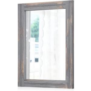 AAZZKANG Wood Framed Mirror Rectangular Rustic Wall Mirrors Decorative Large 20"x16" for Farmhouse Bathroom Living Room Bedroom Grey