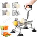 Commercial French Fry Cutter with 1/2'' 3/8'' 1/4'' 8-Wedge Stainless Steel Blades Professional Potato Cutter Dicer Manual Vegetable Chopper with Suction Cups for Carrot Cucumber Onion