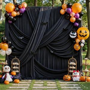 60x12 ft Black Backdrop Curtains for Weddings Party, Birthdays, Halloween, W5' x H12'