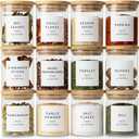 Glass Spice Jars with Labels-12 Pack- 6.8oz- 360 Labels- Spice Containers with Bamboo Lids -Spices Organization for Cabinet-Drawer-Rack-Seasoning containers-herbs- Organizer-Spices Bottles