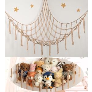 Stuffed Animal Storage Hammock or Net Corner - Large Toy Hammock Net for Stuffed Animals Room Decor - Cute Stuff Animal Organizer Plush Holder - Kids Baby Nursery Essentials Wall Bedroom Home Decor (Standard(41.5"L x 55.2"W x 41.5"H), Flaxen)