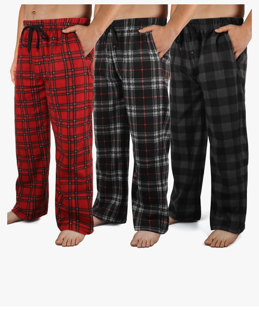 3 Pack Mens Pajama Pants Microfleece Plaid Pajama Bottoms Sleepwear PJ Sleep & Lounge Pants with Pockets & Drawstring S 