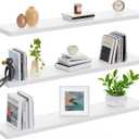AMADA HOMEFURNISHING 35.4" L Floating Shelves, Wall Shelves Set of 3 for Bathroom/Living Room/Bedroom/Kitchen, White Floating Shelves for Wall Decor with Invisible Brackets - AMFS45W