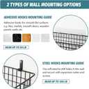 4 Set [EXTRA LARGE] Hanging Wall Mount Storage Baskets with Adhesive Hooks & Steel Hooks, Multiuse Sturdy Wire Metal Organizing Baskets for Home Kitchen Bathroom Pantry Utility Organizer, Black