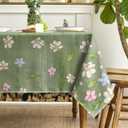 Horaldaily Spring Tablecloth 60×104 Inch Rectangular, Elegant Turquoise‌ Magnolia Flower Washable Seasonal Table Cover for Party Picnic Dinner Decor