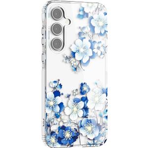 S24 Case Flower Clear,Stylish & Durability Floral Pattern Cover,TPU Bumper Shockproof+PC Back Protective,Cute,Slim & Lightweight for Samsung Galaxy S24 Case (Blue)