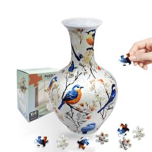3D Puzzles Vase for Adults, 200 Pieces Plastic DIY Unique Flower Vase with LED Light,House Warming Gift Birthday Gifts for Flower Arrangements and Home Decor (White Bird Floral)