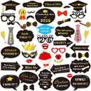 Graduation Photo Booth Props (50Count), Konsait Large Graduation Photo Props Class of 2026 Grad Decor with Sticks for Kids Boy Girl, Black and Gold, for Graduation Party Favors Supplies Decorations
