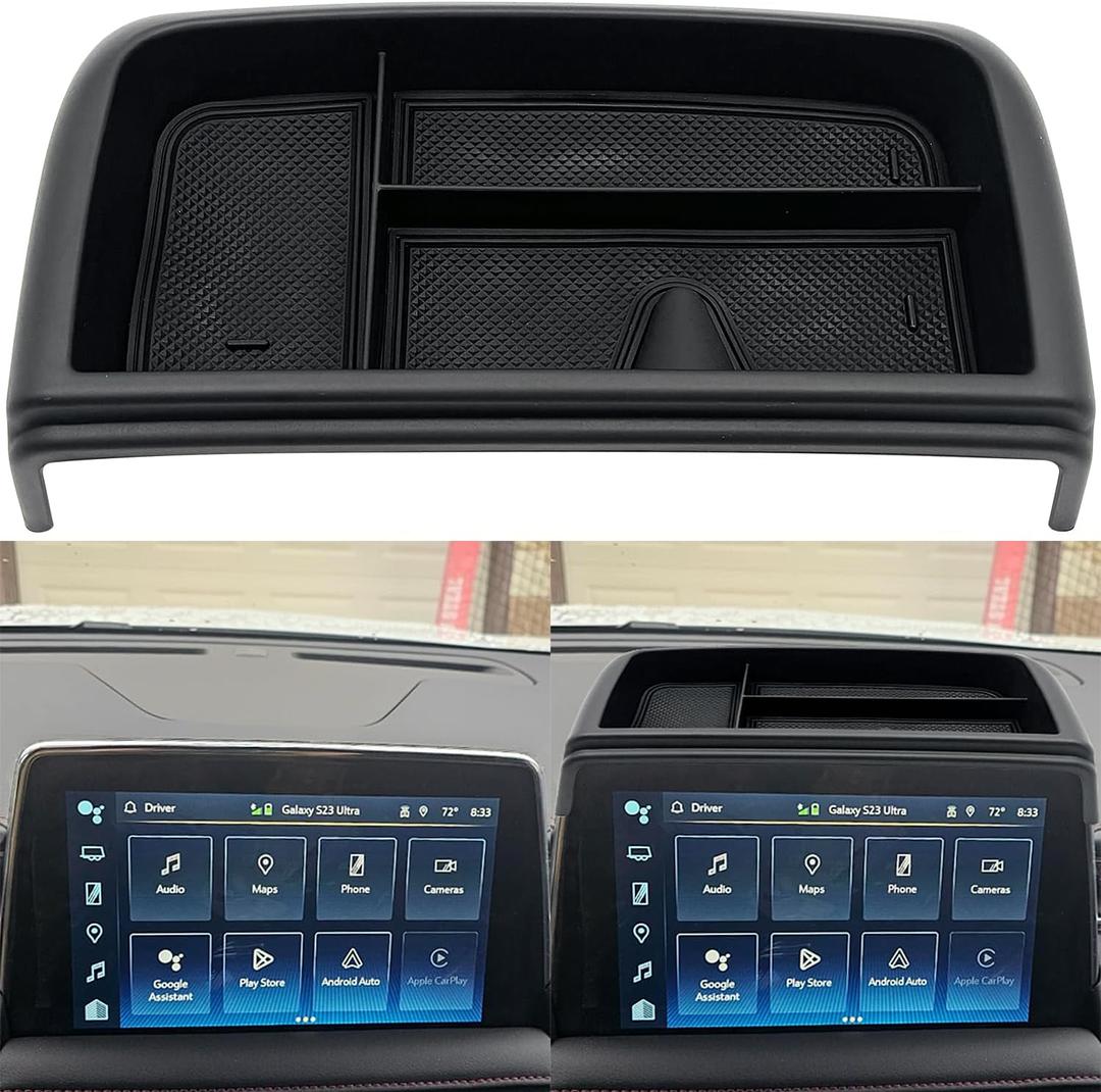 JOJOMARK Dash Storage Tray Insert behind Screen Organizer Storage Accessories fit for 2021 2022 2023 2024 GMC Yukon Chevy Tahoe Suburban Fit for Power Sliding Console