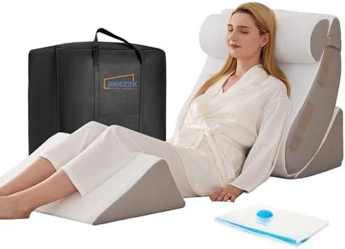 4PCS Wedge Pillow Set for After Surgery, Orthopedic Bed Wedge Pillow for Back Pain Relief, Sitting up in Bed,Recovery, Acid Reflux, Snoring, Body Pillow for Sleeping,Leg,Shoulder Support, White/Grey