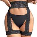SOLY HUX Women's Lace Garter Belt High Waisted Scallop Trim Lingerie Accessories (Black, M)