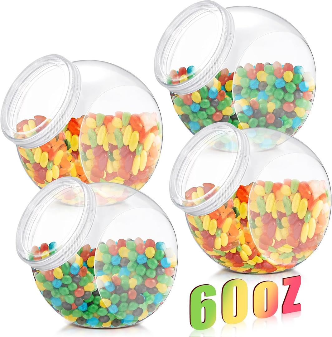 4 Pcs 60 oz Plastic Candy Jar with Lid for Candy Buffet Large Storage Jar Clear Food Storage Canisters Kitchen Countertop Container for Cookies Snacks Indoor Outdoor
