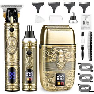 Electric Shaver RazorT-Blade Beard Trimmer Nose Hair Trimmer Shaver Set,Cordless RechargeableBarber Clippers,Professional Hair Clippers Kit with LCD for Men (Bronze)