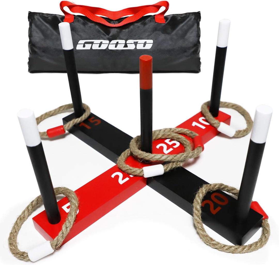 GOOSO Ring Toss Game for Kids - Indoor & Outdoor Game for Family and Adults with 5 Poles, 2 Bases and 6 Rings in 2 Colors, Backyard Party Activities for Adults Lawn Games for Kids