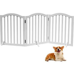 Foldable Wooden Dog Gate - 3-Panel Freestanding Pet Fence, 23.6 Inches, White - Suitable for Doorways & Stairs, Also Works as Baby Gate. Foldable Wooden Dog Gate - 3-Panel Freestanding Pet Fence, 23.6 Inches, White - Suitable for Doorways & Stairs, Also Works as Baby Gate.