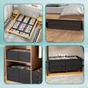WISUCART Wood Under Bed Storage Containers Underbed Organizer with Wheels Sturdy Wood Rolling Under Bed Shoe Storage Organizer 2 Packs (Black, Large)