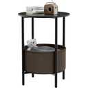 DGSANDGO Round End Table with Fabric Basket, Bedside Table with Storage, Modern Round Nightstand, Samll Side Table for Living Room，Bathroom，Bedroom, Nursery, Laundry, Black