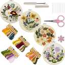 Bonroy 4 Sets Embroidery Kit for Beginners Art Craft Handy Sewing Include Embroidery Clothes with Pattern, Hoops, Instructions, Color Threads Needle Kit (Multi 1)