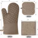 KEGOUU Oven Mitts and Pot Holders 6pcs Set, Kitchen Oven Glove High Heat Resistant 500 Degree Extra Long Oven Mitts and Potholder with Non-Slip Silicone Surface for Cooking (Khaki)