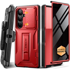 TONGATE for Z Fold 7 Case with Privacy Screen Protector, [Built-in Slide Camera Cover & Stand] [Anti Spy] Military Grade Drop Phone Case for Samsung Galaxy Z Fold 7 with Belt Clip, Red Privacy