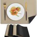 MOSAYT Vinyl Placemats Set of 4, Heat Resistant Place Mats 100% Waterproof Washable & Wipeable Faux Leather Reversible Table Mats for Kitchen Dining Party Indoor Outdoor, 12" x 17", Black/Khaki