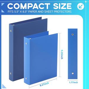 Henoyso 12 Pcs 1.5 Inch Mini 3 Ring Binders Fits 5.5" x 8.5" Paper, Holds(Capacity 280 Sheets), Plastic Flexible Three Round Rings Small Blue A5 Binders Bulk for School, Office Use, Photo Album