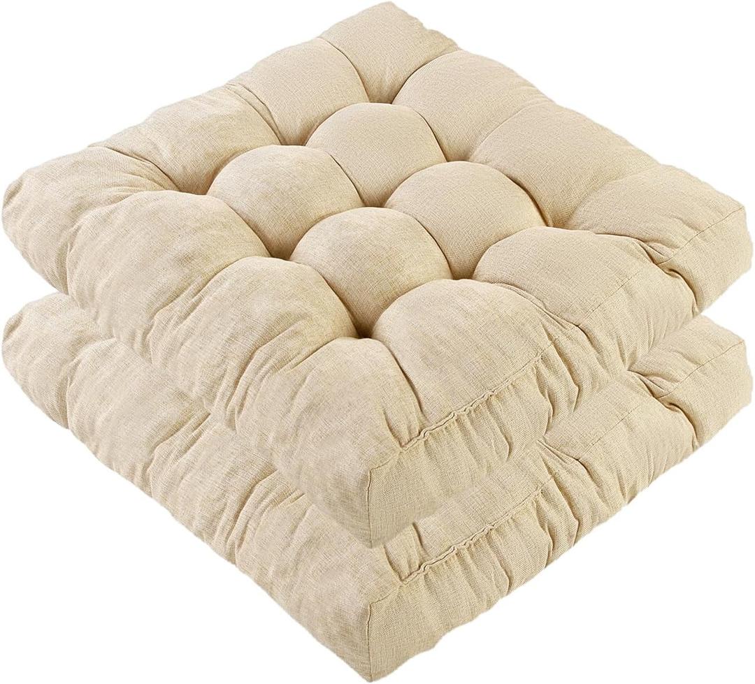 Meditation Floor Cushions Set of 2, Thickened Floor Pillow for Adults, Large Square Pillows Seat Cushion for Tatami Living Room Yoga, Memory Sponge Block Added, 22x22 Inch, Beige