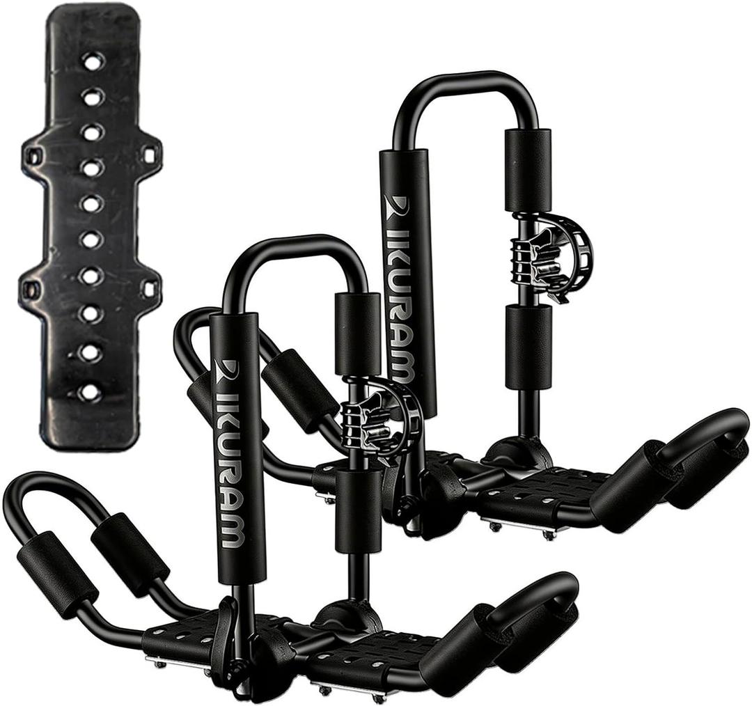 Kayak Roof Rack, Aluminum Kayak Carrier Folding J-Style Universal 4-in-1 Multifunction for Canoe, SUP, Kayaks, Surfboard Rooftop Mount on SUV, Car and Truck Crossbars, Black