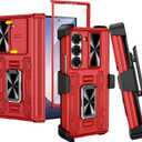 VEGO for Galaxy Z Fold 6 Case with Belt Clip Holster, 360Ring Magnetic Kickstand & Camera Cover & Front Screen Protector & Hinge Protection Shockproof Cover for Z Fold 6 - Classic Red