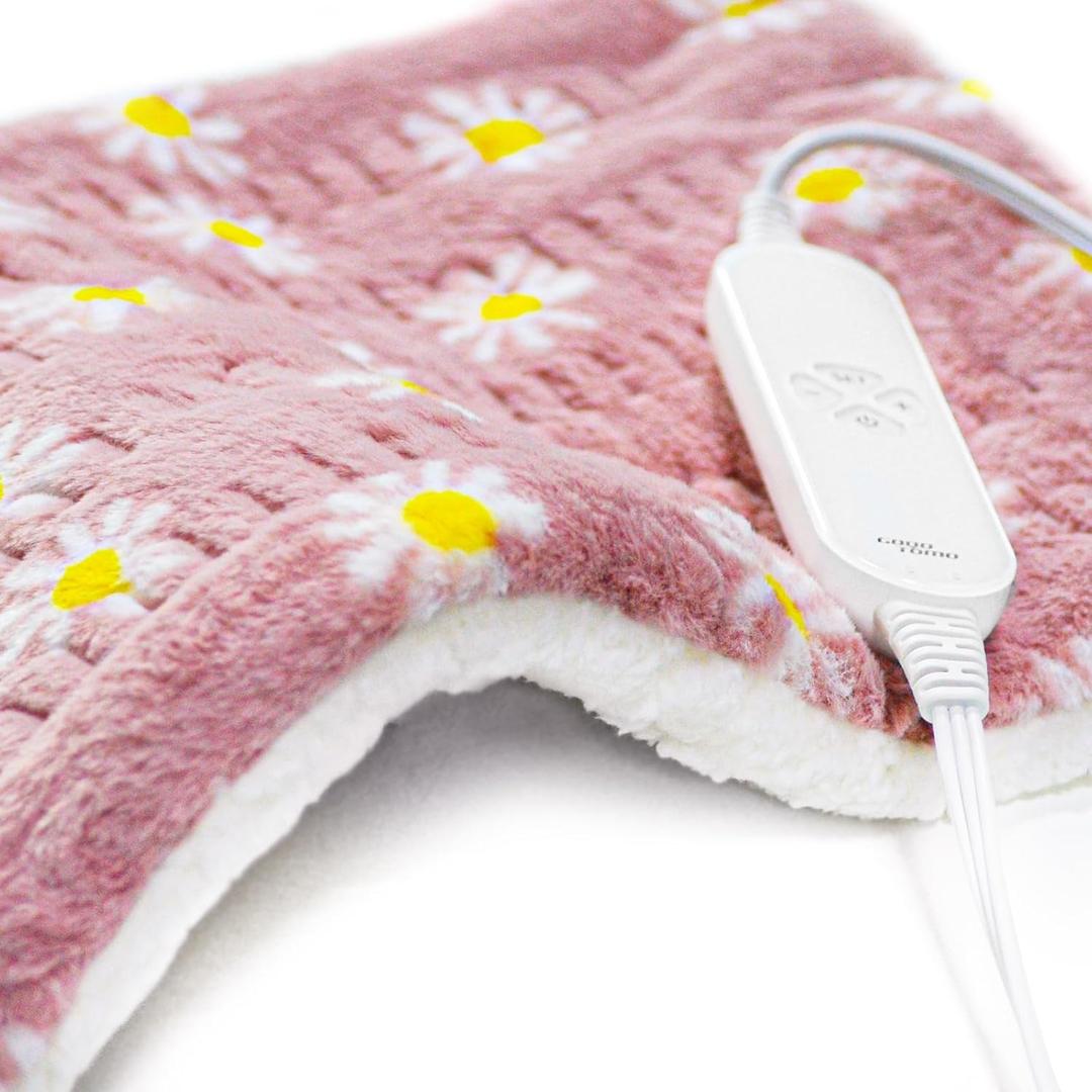 GOQOTOMO Flower Heating Pad for Back Pain Relief- 12" x 24"12 Heat Levels, 8 Timers Stay on, Machine Washable -F1224 (Pink flower, Pink)