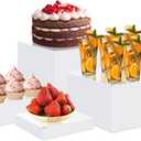 4pcs Buffet Risers, Food Display Stands for Buffet Table, Acrylic Display Risers Shelf for Dessert Jewelry Show, White Acrylic Cube Display Nesting Riser with Hollow Bottoms 5"x6"x7"x8