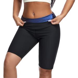 Sauna suit Shorts Pants Thigh Workout Gym Exercise Waist Trainer for Women Leggings Body Shaper Thighs Tummy Control (Large, Blue)