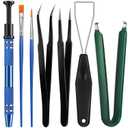 Minatee 9 Pieces Keyboard Lube Switch Puller Kit Ic Extractor Key Cap Puller Elbow Tweezers Pointed Tweezers Flat Head Grease Brush Fine Head Grease Brush Compatible with Switch