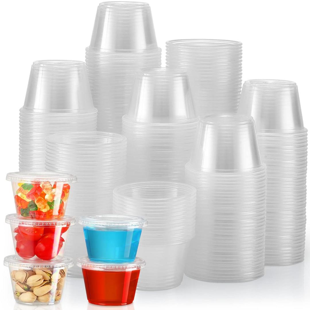 VITEVER [120 Sets  4 oz ] Portion Cups With Lids, Small Plastic Containers with Lids, Airtight and Stackable Souffle Cups, Jello Shot Cups, Sauce Cups, Condiment Cups for Lunch, Party, Trips