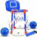 BUUFAN 2 in 1 Pool Basketball Hoop and Ring Toss Game Set, Floating Water Toy with Balls, Rings and Pump, Easy Setup Swimming Play Set for Kids Adults Family Summer Fun Indoor Outdoorwith Backboard