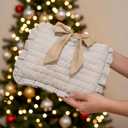 Honoson Quilted Bow Bible Sleeve Book Cover Case Padded Protector Washable Bible Bag Pouch Christian Gift for Women Girls Book Lover Gifts (Khaki Striped)