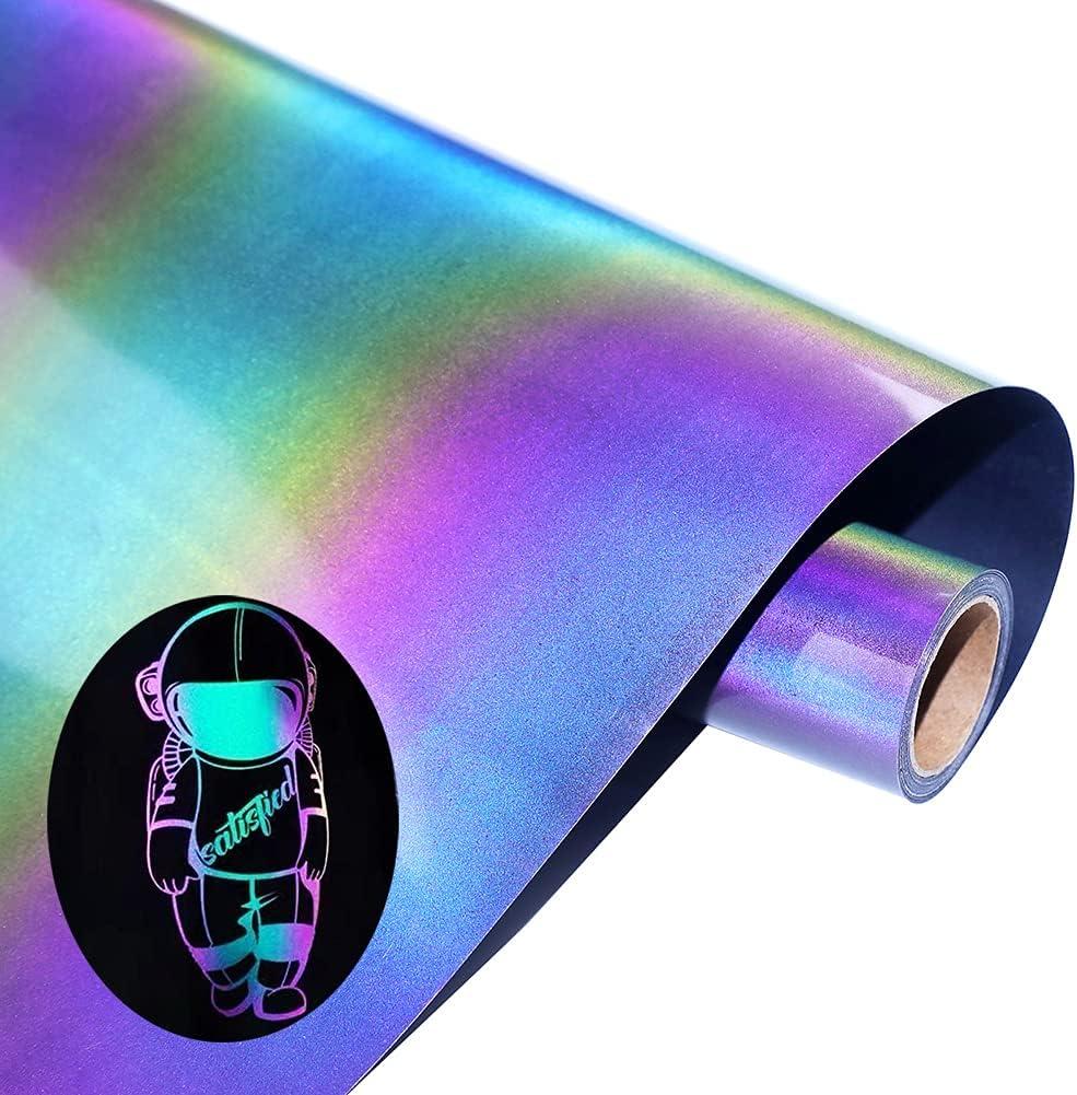 Reflective Heat Transfer Vinyl Reflective Rainbow HTV Rolls Pack 12 Inch x 7 Feet Iron on Vinyl for T-Shirts DIY Design, Silhouette Cameo Heat Press Machine(Rainbow HTV Vinyl