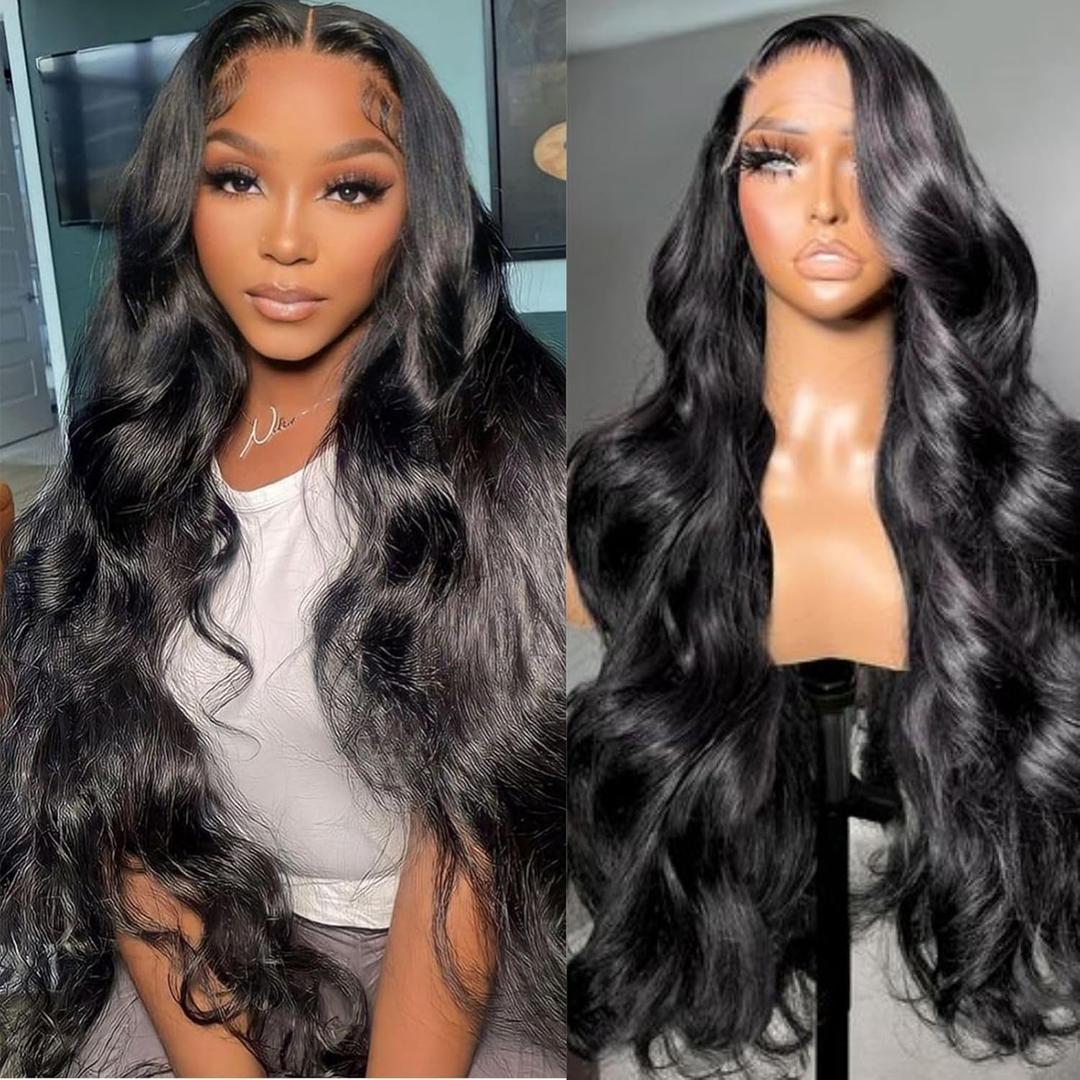 Lace Front Wigs Human Hair Body Wave 200 Density Human Hair Wigs for Black Women Pre Plucked 13x4 HD Lace Frontal Wig Glueless Natural Black 18 inch