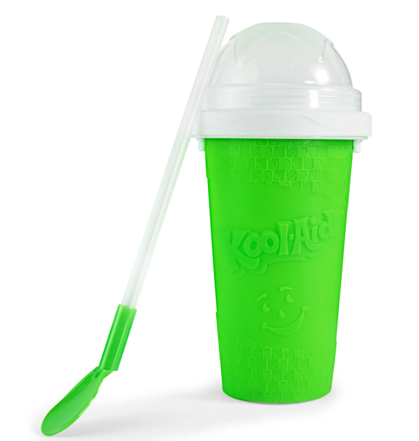Kool-Aid Squeezy Slush Cup 2 Pack Slushy Maker Cup with Lid & Straw for Friends and Family, Portable Smoothie Squeeze cup for Milk, Juices, and Ice Cream Make (Green + Yellow)