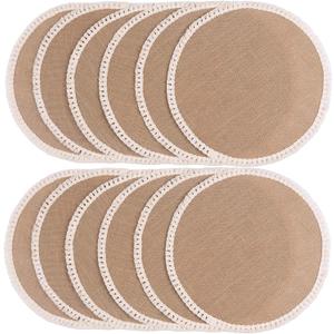 FunWheat 15 Inch Round Jute Placemats Set of 12, Braided Burlap Table Mats for Dining Table, Heat Resistant Farmhouse Woven Placemats for Fall Farmhouse Decor (Short Tassels)