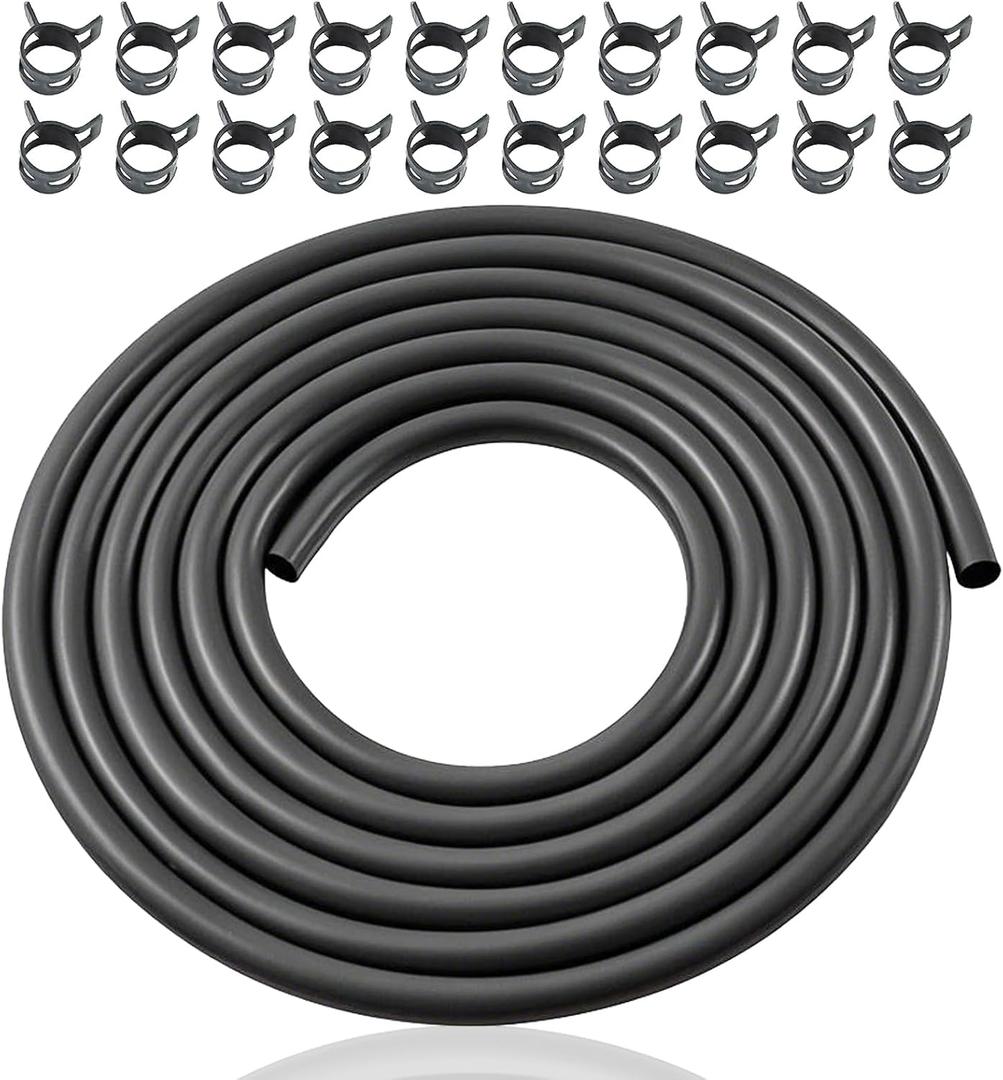 KIKITE 10 Feet 1/4 Inch ID Fuel Line Hose Compatible with Briggs & Stratton Kohler Kawasaki Small Gas Diesel Engines Mowers and Generators Rubber Fuel Hose with 20 Clamps
