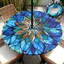 HunnmingRe Mandala Round Outdoor Tablecloth with Umbrella Hole Zipper Waterproof Anti-Wrinkle Table Cover for Summer Patio Camping Party Car Rv Gardening Gifts Fit to 45"-53" Tables