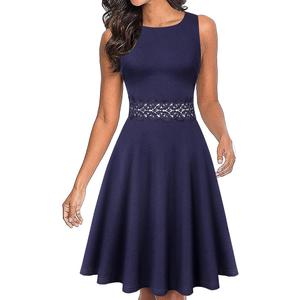 OWIN Women's Vintage Floral Lace Flared A-Line Swing Casual Party Cocktail Dresses Sleeveless L