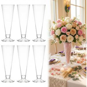 6 Pcs Trumpet Vases for Centerpieces 9'' Tall Vase Wedding Party Favors Clear Tall V Shape Plastic Vases Floral Planter Container for Home Party Centerpiece Supplies Decor