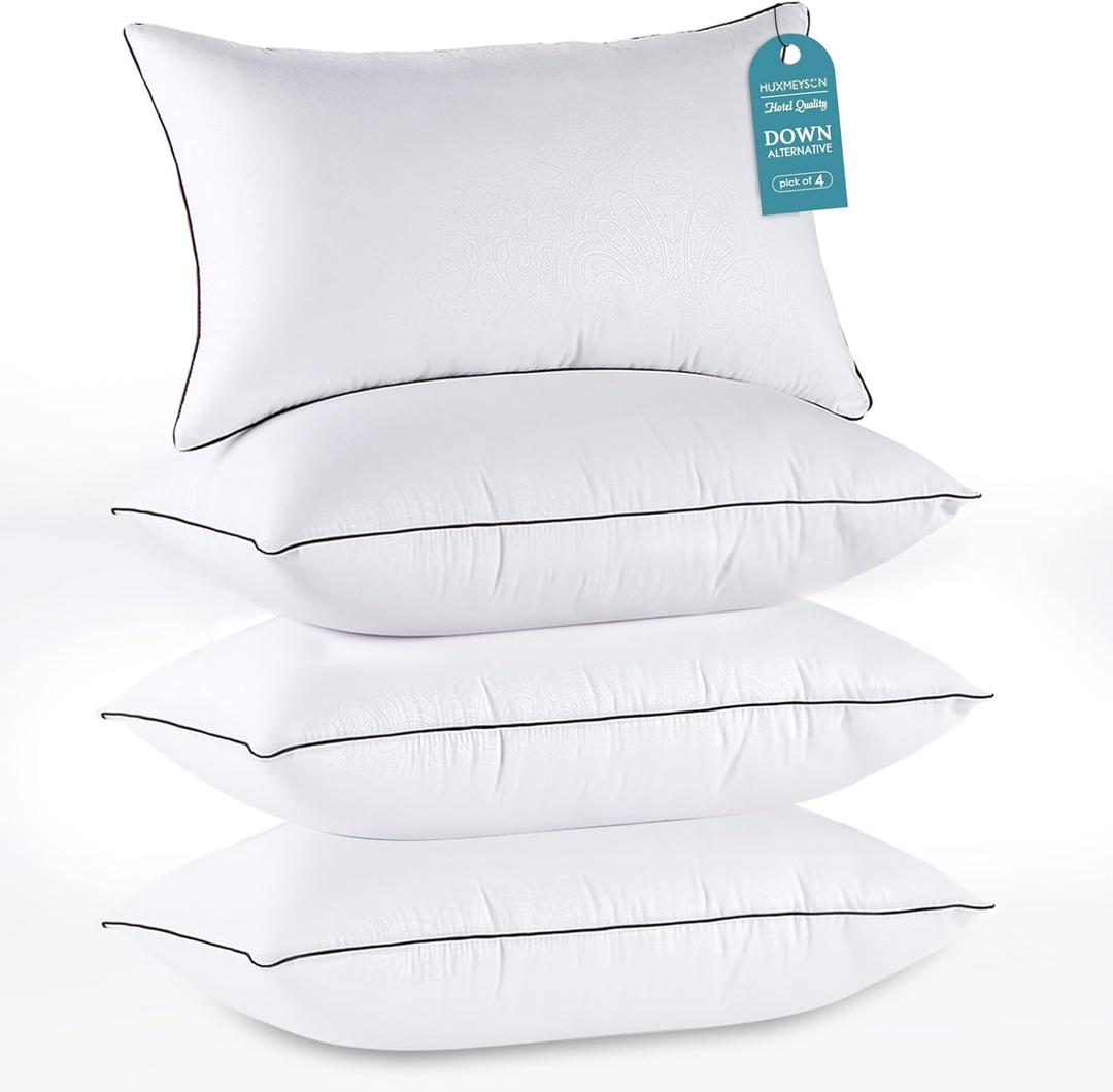 HUXMEYSON Pillows Standard Size Set of 4, Bed Pillows Set of 4, Down Alternative Luxury Hotel Pillows for Sleeping and for Side and Back Sleepers (White)