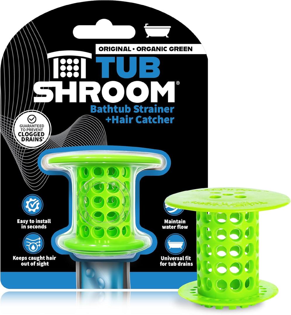 TubShroom Bathtub Drain Hair Catcher  In-Drain Tub Strainer & Clog Prevention Protector, Fits Standard 1.41.75 Tub Drains, Easy Clean, Captures Human & Pet Hair out of Sight (Green)